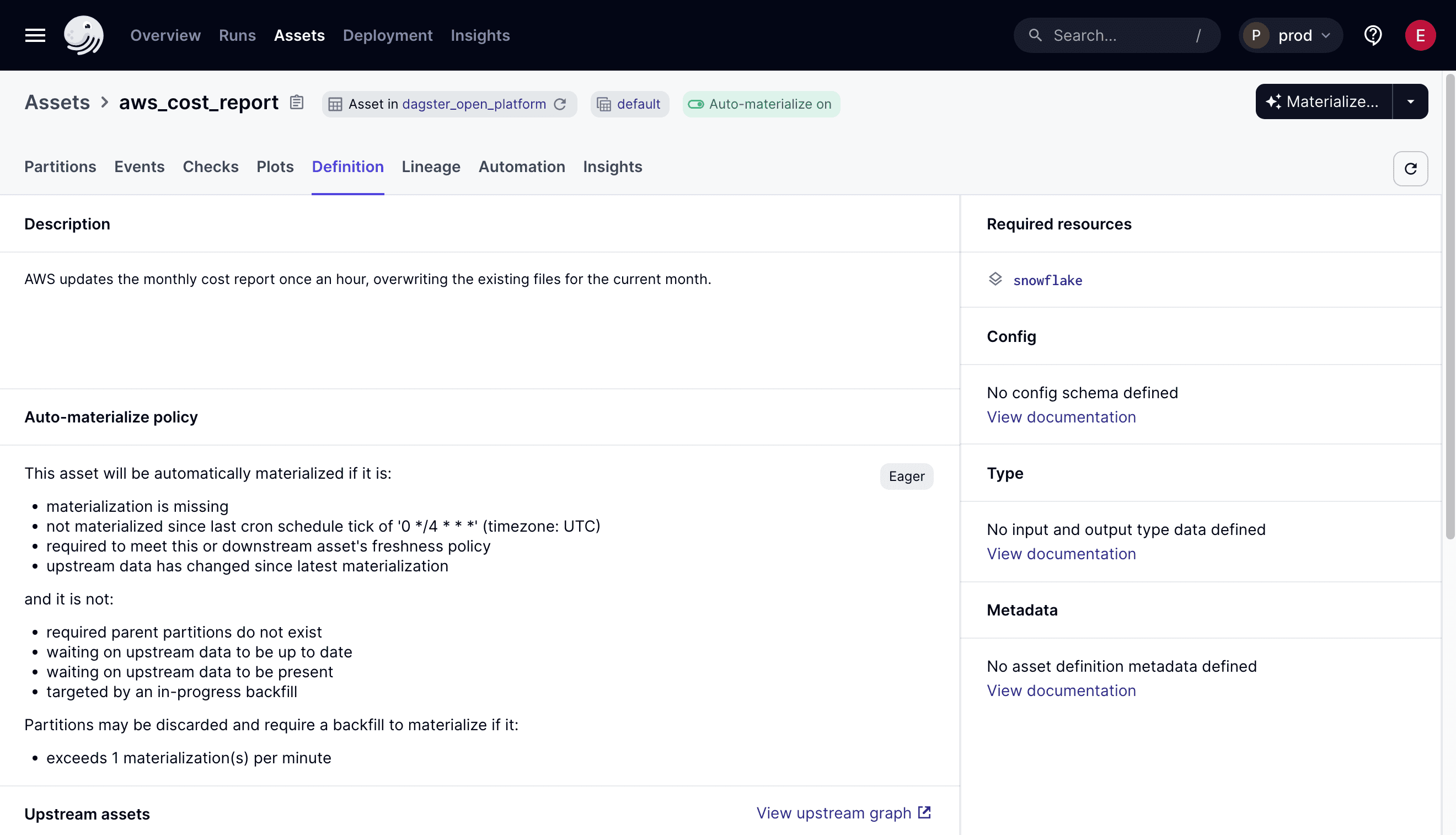 The Asset Details page in the Dagster UI